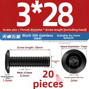TIANZHUOJINSHU | 304 Stainless Steel Furniture Screws Flat Head Countersunk Hexagonal Socket