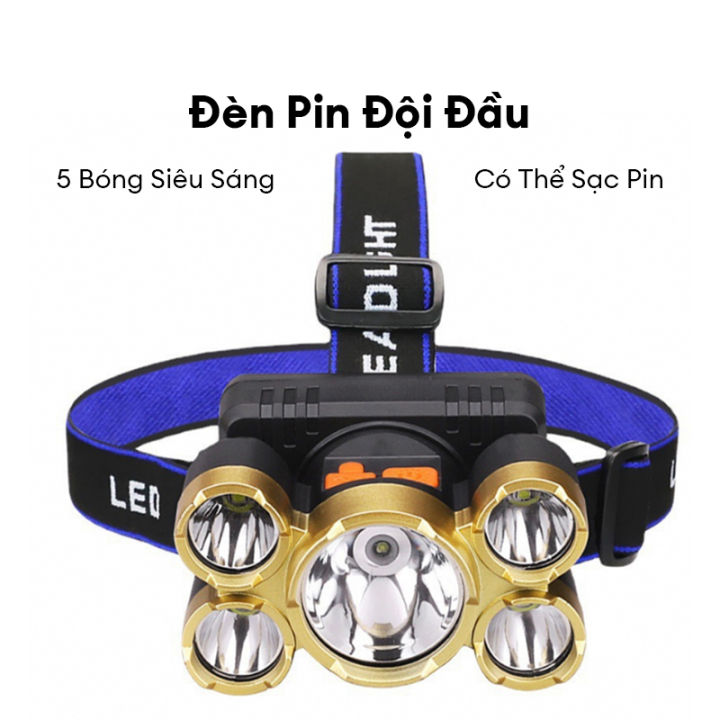 Đèn Pin Đội Đầu 5 Bóng LED Siêu Sáng – Kèm Dây Sạc & Dây Đeo Trán, Hoàn ...