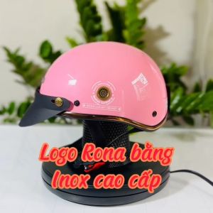 Mũ bảo hiểm nửa đầu RONA haly Luxury hồng phấn bóng mũ xe máy cho nam nữ kèm lưỡi trai đen che nắng - Rona Helmet