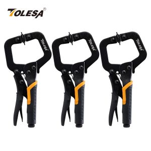 TOLESA 6" C Clamp 3PCS Metal Face Clamp Locking Plier with Flat Swivel Pads for Woodworking Pocket Hole Joinery Cabinet Carpentr