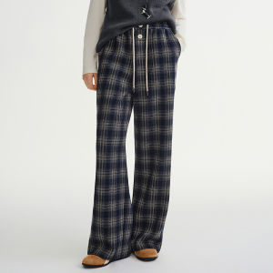 DUSHU | Large Size Plaid Loose Retro Elastic Waist Leisure Pants