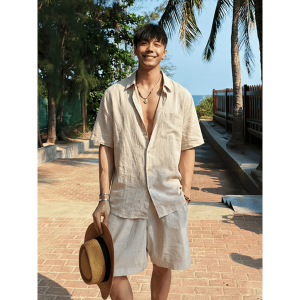 LIUBU | Coffee-colored Retro Style Linen-imitation Leisure Set Breathable Quick-dry