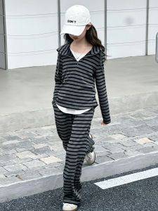 MPW | Trendy Striped Girls Set Casual Autumn Wear Standard Package Machine Washable Breathable Comfortable Polyester Fabric Kids Clothes