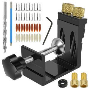 47Pcs 15° Angled Oblique Hole Locator Adjustable Pocket Hole Jig Kit Woodworking Drill Guide Tools for Joinery Work Plugs