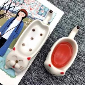 แมวแบบเซรามิกปากกาล้างเครื่องมือสร้างสรรค์ผู้ถือปากกา/กรมทรัพย์สินทางปัญญาหมึกความจุขนาดเล็กน่ารักสีน้ำแปรงทาสีล้างเครื่องมืออุปกรณ์ศิลปะ