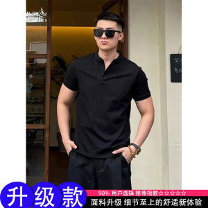 Áo Thun Nam Tay Ngắn Màu Đen Cổ Polo Cotton Nguyên Chất Ôm Vừa Vặn Mùa Hè Thể Thao Cổ Polo Cao Cấp Có Nút Cài