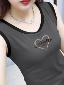 Womens Summer Casual Cotton Tank Top Sleeveless Fashionable Street Style Solid Color Print Inner Wear T-shirt Streetwear