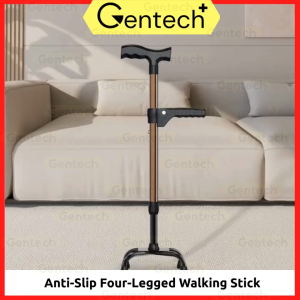 Four-Legged Crutches With Double Handle Aluminum Height Adjustable Walking Stick For Elderly Tongkat