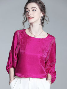 Silk Womens Top Summer New Luxury Vintage Floral Embroidery Loose Personality T-Shirt  Silk Casual round Neck Tee