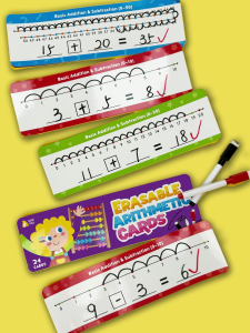 BEAR TALE บัตรเลขคณิตลบได้ 3 ระดับ เครื่องมือการเรียนรู้คณิตศาสตร์แบบใช้ซ้ำได้สำหรับเด็ก สร้างแรงบันดาลใจให้เด็ก ๆ มั่นใจในคณิตศาสตร์ด้วยความสนุกสนาน 24Cards 2Pens