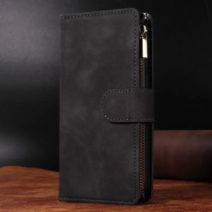 Zipper Flip Leather Case For iPhone 16 17 Pro Max Air 16E 15 14 13 12 11 Pro Max Plus Business Wallet Card Slot Phone Cover