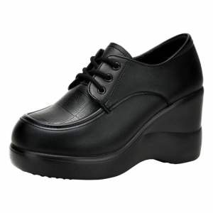 A-6 New Thick Soled Slope Heel Womens Waterproof Platform Leather Shoes Affordable Quality Footwear