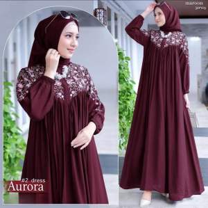 Aurora Dress Mewah Pesta Lebaran Wanita Muslim Crinkle Mix Bordir Dada