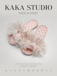 Dép Nữ Ren Ngọc Trai Mềm Mại Chống Trượt Đế Bằng Mùa Hè Dép Đi Trong Nhà Thoải Mái Thoáng Khí Chất Liệu Lụa