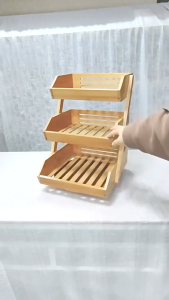 Fruit Basket Food Storage Display Rack Fruit Tray Wooden Rack Kitchen Organizer