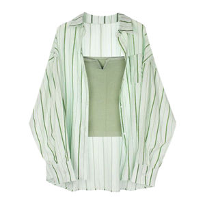 Áo Sơ Mi Chống Nắng Mỏng Kẻ Sọc Kiểu Pháp Mùa Hè 2024 Áo Sơ Mi Nữ Dáng Rộng Cổ Polo Tay Dài Thường Ngày