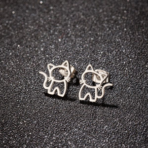 1 Pair Cute Cat Stainless Steel Stud Earrings for Men & Women