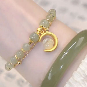 OR🧸 Zodiak Giok Hetian Imitasi/ Gelang Kelinci Giok Gaya Cina/ Desain Ceruk Bernilai Tinggi/ Manik-Manik Transfer COD