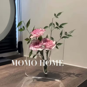 Acrylic Frame Vase Clear Modern Flower Display Art Decor Living Room Home Decoration Desktop Bookshelf Decoration Flower Vase