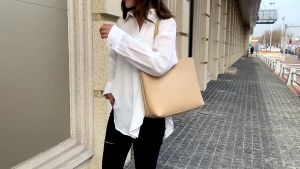 Korean Simple WIDE Tote Bag for Women - Soft PU Leather Shoulder Hand Bag