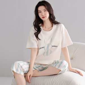 MiiOW | Bộ đồ ngủ cotton nguyên chất mùa hè cho nữ tay ngắn quần short mỏng có đệm ngực MiiOW phong cách ngọt ngào dễ thương