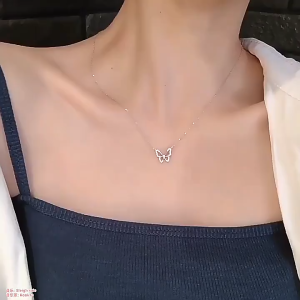 Jewerly สร้อยคอเงิน สร้อยเพชร สร้อยคอผีเสื้อ สร้อยคอดีไซน์สวย ของขวัญให้แฟน สร้อยคอสตรี AL035