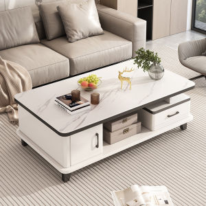 OYIla | Sleek Modern Minimalist Glass and Stone Top Square Coffee Table