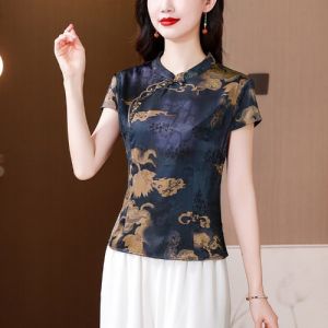Slim Fit Short Sleeve Cheongsam Top Womens Fashionable Chinese Style New Version Summer New Moms Tang Suit Small Shirt