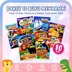 Paket 10 Buku Gambar Mewarnai dan Belajar Anak 1 Set Motif Buah Kendaraan Hewan Sayur