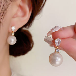 Versatile Silver Needle Pearl And Zirconia Earrings for Women Elegant Simple Daily Fashion Jewelry Ear Drop Accessories