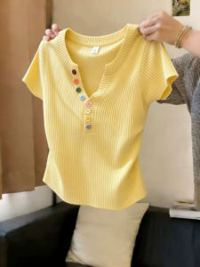 HUOLISI | Korean Style Colorful Button Design Short Sleeve T-shirt
