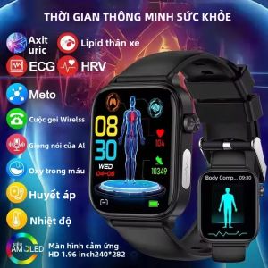 Đồng Hồ Thông Minh Theo Dõi Sức Khỏe 2025 Tích Hợp ECG+PPG+HRV Hỗ Trợ Gọi Bluetooth Theo Dõi Giấc Ngủ Dành Cho Nam Nữ Đo Lipid Máu Axit Uric Màn Hình AMOLED