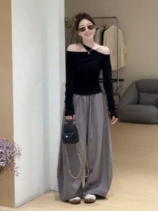 YUEZHONGWEI | French Irregular Off-Shoulder Slit Neck Slim Fit Top