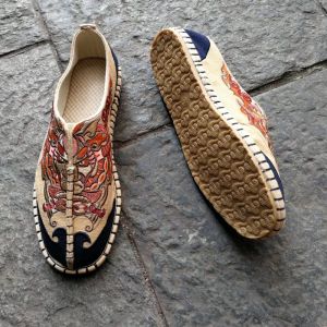 Handmade Embroidered Ethnic Style Mens Slip-On Casual Shoes Breathable Cotton Upgraded Version Flat Heel TPR Outsole
