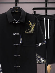 High-end Cotton Linen Short Sleeve Shirt Set for Men Summer Traditional Chinese Style Casual Ice Silk Shirt Set