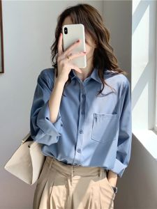Silk Shirt Womens Loose Drapey Long Sleeve Autumn Winter Fashion Design Casual Versatile Office Lady Style Pure Color Button up