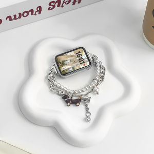 Uhada Fashion Metal Bead Doggie Charm Bracelet Band for Xiaomi Mi Band 9 pro 8 pro Womens Smartwatch Strap Creative Bead Chain