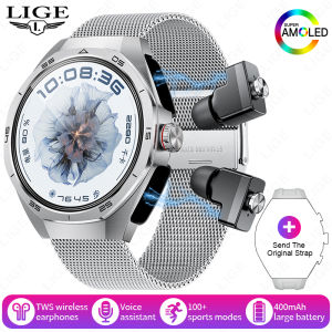 LIGE | New 2026 Men Smart Watch TWS Headset 2 In 1 Wireless Bluetooth Dual Earbuds Call Health Monitor Sport NFC Smartwatch Android iOS