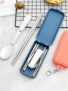 Outdoor Camping Folding Tableware 304 Stainless Steel Portable Storage Box Telescopic Fork Soup Spoon Chopsticks Travel Detachable