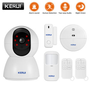 Kerui | KERUI IOT Camera Alarm System with FSK PIR Motion Detector Door Sensor for Home Security Protection Wireless WiFi IP Camera