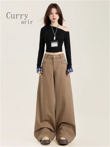 Retro High Waist Khaki Wide Leg Jeans Womens Straight Loose Slimming Drapey Casual Floor-Length Pants Spring 2025