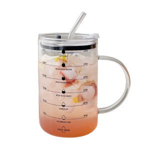 Large Capacity High Borosilicate Glass Cup with Handle And Straw for Drinking Water Home Use Scale Cold Drink Juice Cup