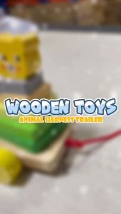 Hntob Wooden DIY Animal Harness Trailer Shape Sorter Matching Stacking Blocks Vehicle Puzzle