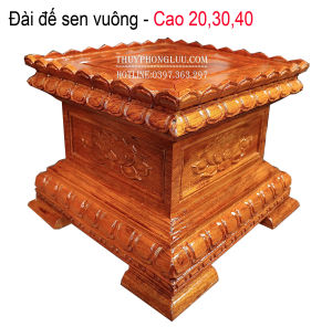 Đài vuông phong thủy trạm sen gỗ hương kê đồ cao 20cm