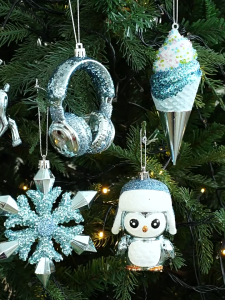 Blue Plastic Christmas Tree Ornaments Blue Christmas Decoration- Pendant Sticky Powder Five-Pointed Star Snowflake Decor