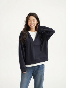 Hotwind | Layered Hooded V-Neck Slim Fitting Sweater