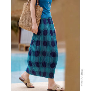 XIAOER | Retro Polka Dot Design Miu Miu Pleats Stylish Waist-Elastic Skirt