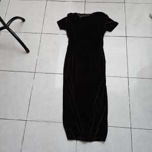 maxi long dress wanita suede coklat M cewek LEWAH bodycon lengan pendek cute resliting macet