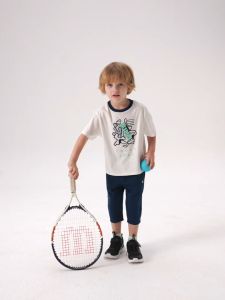 (105-130cm) FILA KIDS WHITE LINE Boys Knit Pants in Blue