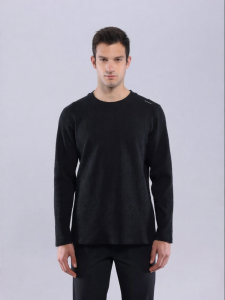 Round Collar Stretch Mens Long Sleeve T-Shirt